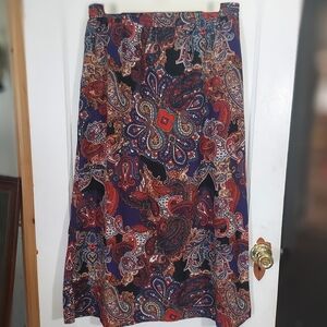 89th & Madison Paisley Maxi Skirt with Faux Buttons & Faux Leather Tie